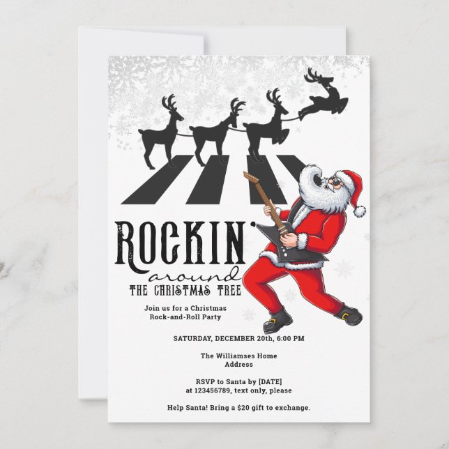 Rock N Roll Santa Reindeer Rockin' Christmas Party Invitation (Front)
