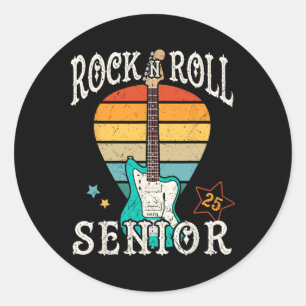 Rock N Roll Senior 25 Vintage Cool Graduate 2025 G Classic Round Sticker