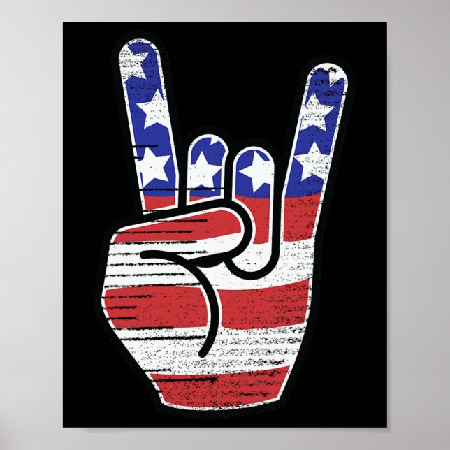 Rock N Roll Shirt Usa Flag Horns Sign Retro Concer (Front)