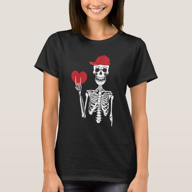 Rock N Roll Skeleton Hands Heart Valentines Day Sk T-Shirt (Front)