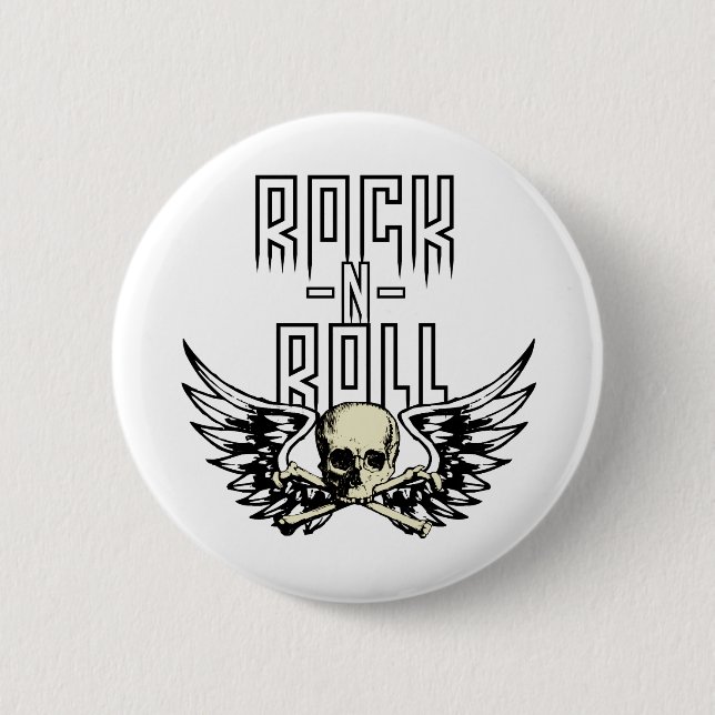 Rock n Roll Skull With Wings 6 Cm Round Badge (Front)