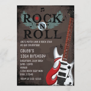 Rock N Roll Star Grunge Birthday Party Invitations
