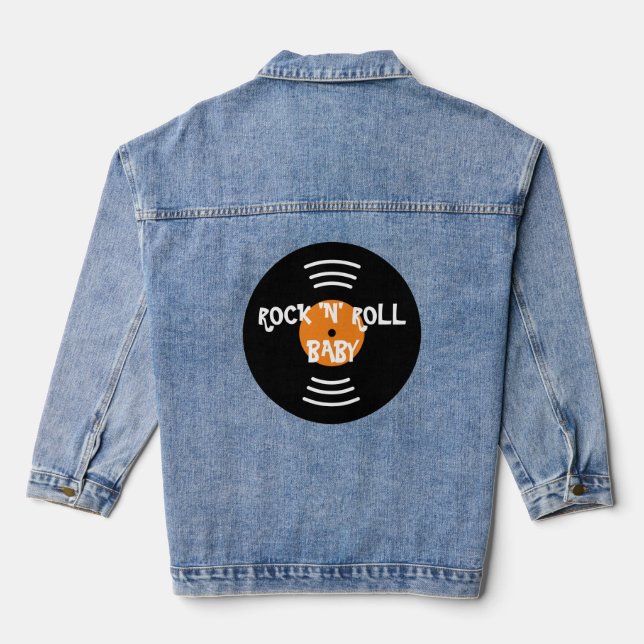Rock n Roll vinyl record custom denim jeans jacket (Back)