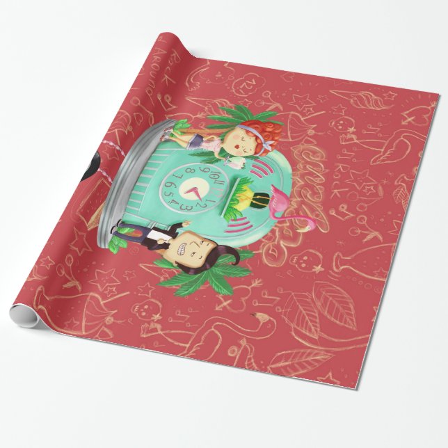 Rock ‘n’ Roll Wallclock Wrapping Paper (Unrolled)