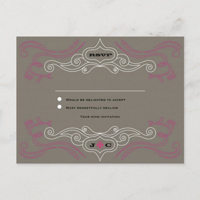 Rock 'n' Roll Wedding Poster (Pewter / Black) RSVP Invitation Postcard (Front)