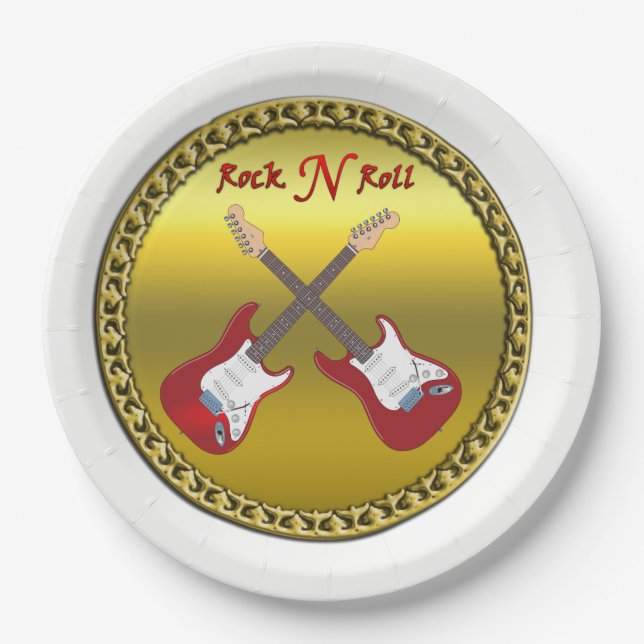 Rock N roll with electric guitars Paper Plate (Front)