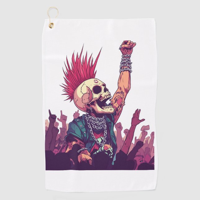 Rock N� Skull � Funny Punk Skeleton Concert Golf Towel (Front)