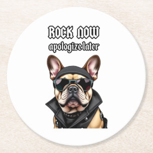 Rock now, apologise later round paper coaster
