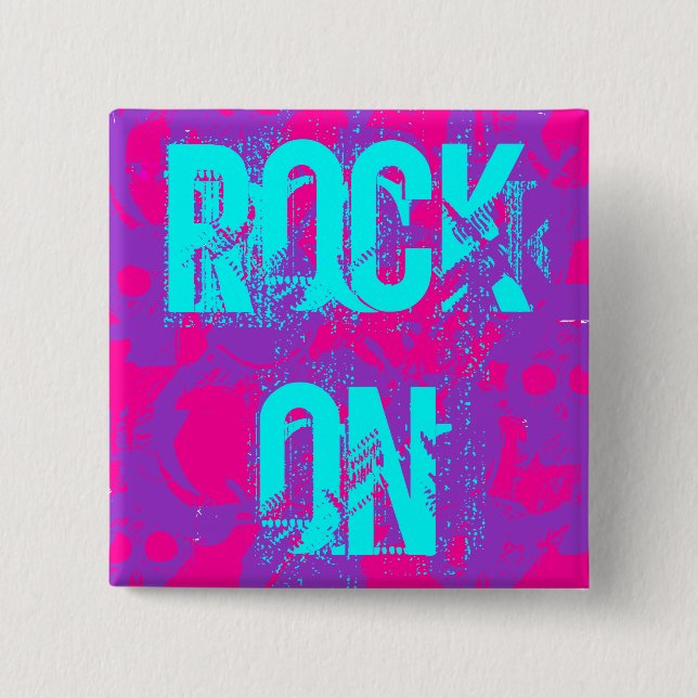 ROCK ON !!! 15 CM SQUARE BADGE (Front)