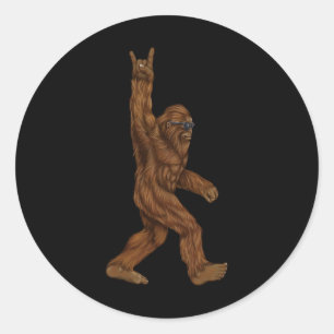 Rock On Bigfoot Sasquatch Loves Rock And Roll Sung Classic Round Sticker