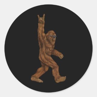 Rock On Bigfoot Sasquatch Loves Rock And Roll Sung Classic Round Sticker