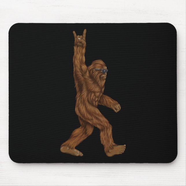 Rock On Bigfoot Sasquatch Loves Rock And Roll Sung Mouse Pad (Front)
