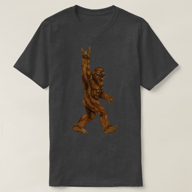 Rock On Bigfoot Sasquatch Loves Rock And Roll Sung T-Shirt (Design Front)
