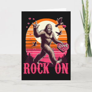 Rock On Bigfoot Sasquatch Yeti Valentines Day Retr Card