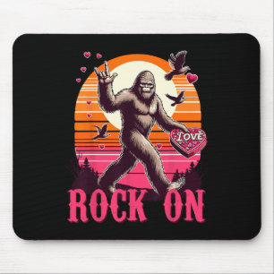 Rock On Bigfoot Sasquatch Yeti Valentines Day Retr Mouse Pad