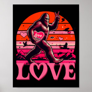 Rock On Bigfoot Sasquatch Yeti Valentines Day Retr Poster