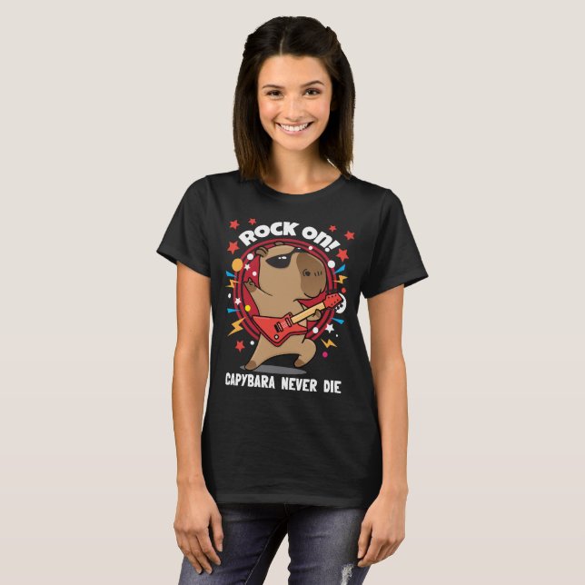 Rock On! Capybara Never Die Guitar Solo T-Shirt (Front Full)