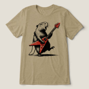 Rock On Capybara Shredding Electric Guitar Tri-Blend Shirt