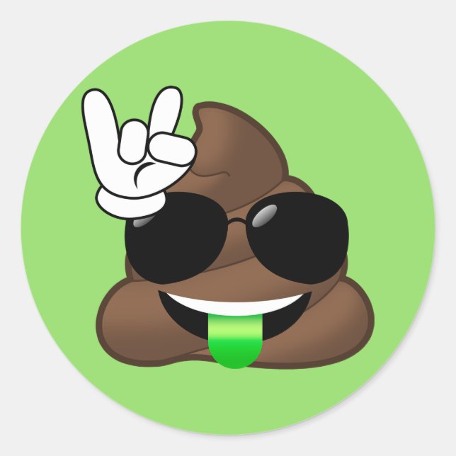 Rock On Cool Poop Emoji Green Stickers (Front)