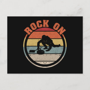 Rock on curling player team winter sports fan postcard