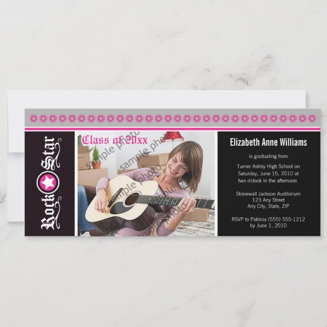 Rock on! Customised Graduation Announcement (pink) (Front)