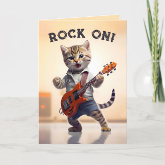 Rock On Cute Guitar Kitty Thank You Card