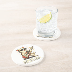 Rock On Guitar Dog Funny Rock Music Coaster