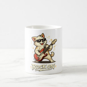 Rock On Guitar Dog Funny Rock Music Coffee Mug