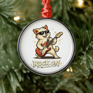 Rock On Guitar Dog Funny Rock Music Metal Ornament