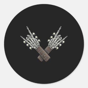 Rock On Guitar Neck Rock And Roll Halloween Skelet Classic Round Sticker