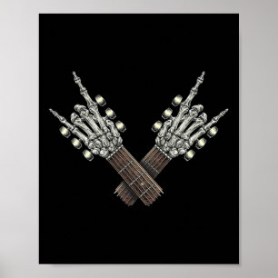 Rock On Guitar Neck Rock And Roll Halloween Skelet Poster