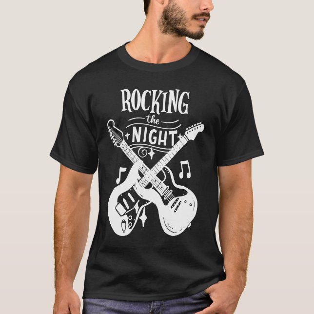 Rock On Guitar Neck With A Sweet Rock & Roll Skele T-Shirt (Front)