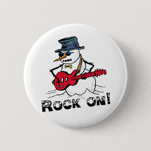Rock On Guitar Playing Snowman 6 Cm Round Badge