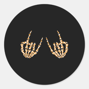 Rock On Halloween Chequered Pattern Skeleton Hand Classic Round Sticker