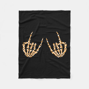 Rock On Halloween Chequered Pattern Skeleton Hand  Fleece Blanket