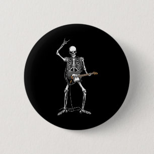 Rock On Halloween Skeleton Guitarist Rock And Roll 6 Cm Round Badge