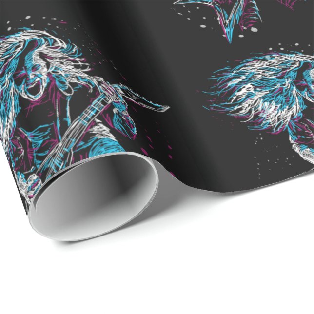 Rock On Heavy Metal Black Wrapping Paper (Roll Corner)