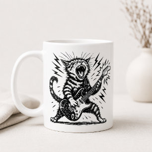 Rock On Heavy Metal Guitar Cat Coffee Mug