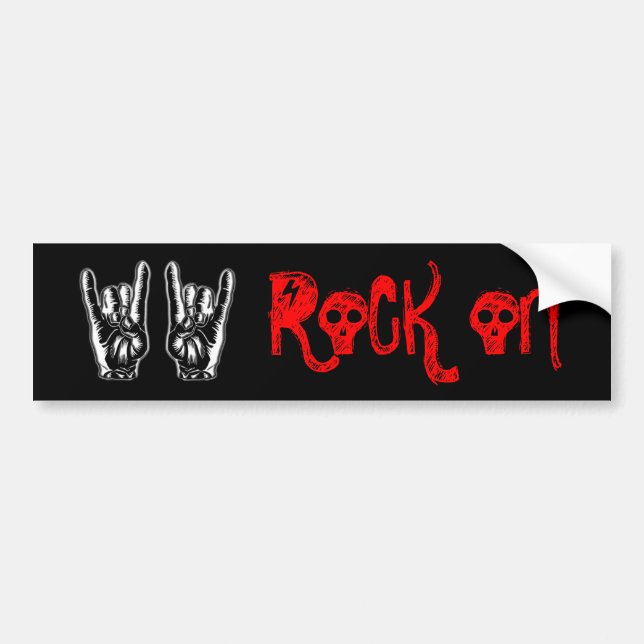 Rock on, horns up bumper sticker (Front)