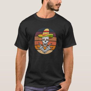 Rock On Mexican Skeleton Sombrero Dia De Los Muert T-Shirt