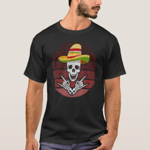 Rock On Mexican Skeleton Sombrero Dia De Los Muert T-Shirt