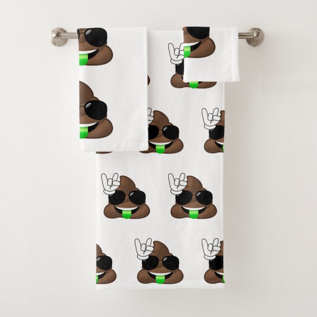 Rock On Poop Emoji Bathroom Towel Set (Insitu)