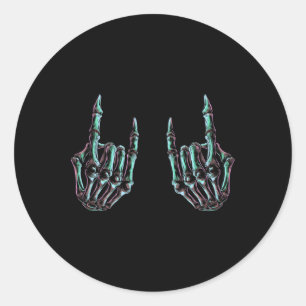 Rock On Rock Star Skeleton Hands - Concert Bynd Gr Classic Round Sticker