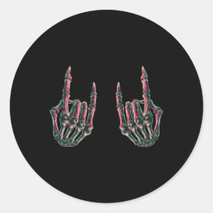Rock On Rock Star Skeleton Hands - Concert Bynd Gr Classic Round Sticker
