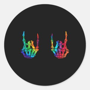 Rock On Rock Star Skeleton Hands Rocker Halloween  Classic Round Sticker