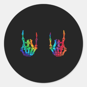 Rock On Rock Star Skeleton Hands Rocker Halloween Classic Round Sticker