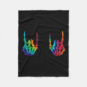 Rock On Rock Star Skeleton Hands Rocker Halloween Fleece Blanket