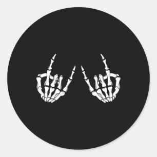 Rock On Rock Star Skeleton Hands Rocker Spooky Hal Classic Round Sticker