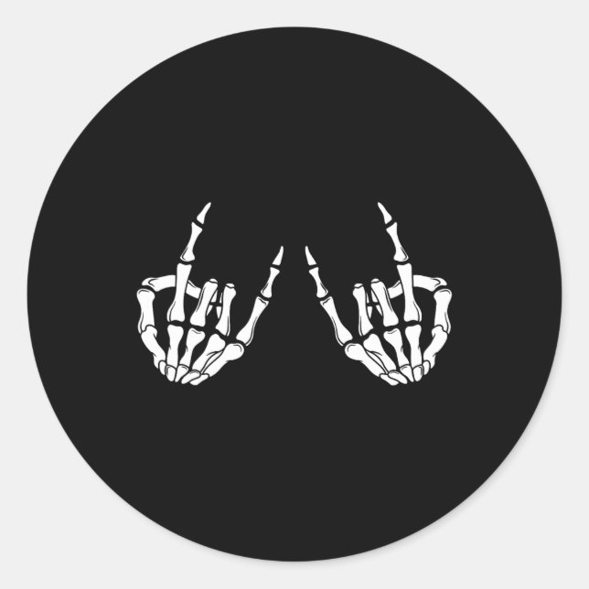 Rock On Rock Star Skeleton Hands Rocker Spooky Hal Classic Round Sticker (Front)