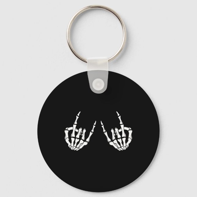 Rock On Rock Star Skeleton Hands Rocker Spooky Hal Key Ring (Front)